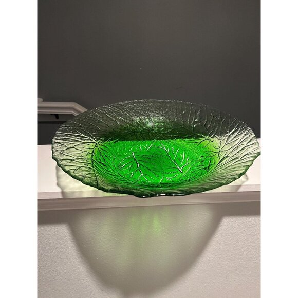 Stunning Vintage Green Glass Leaf Bowl, Pertti Santalahti Style -  Large 15.5" - Picture 3 of 6